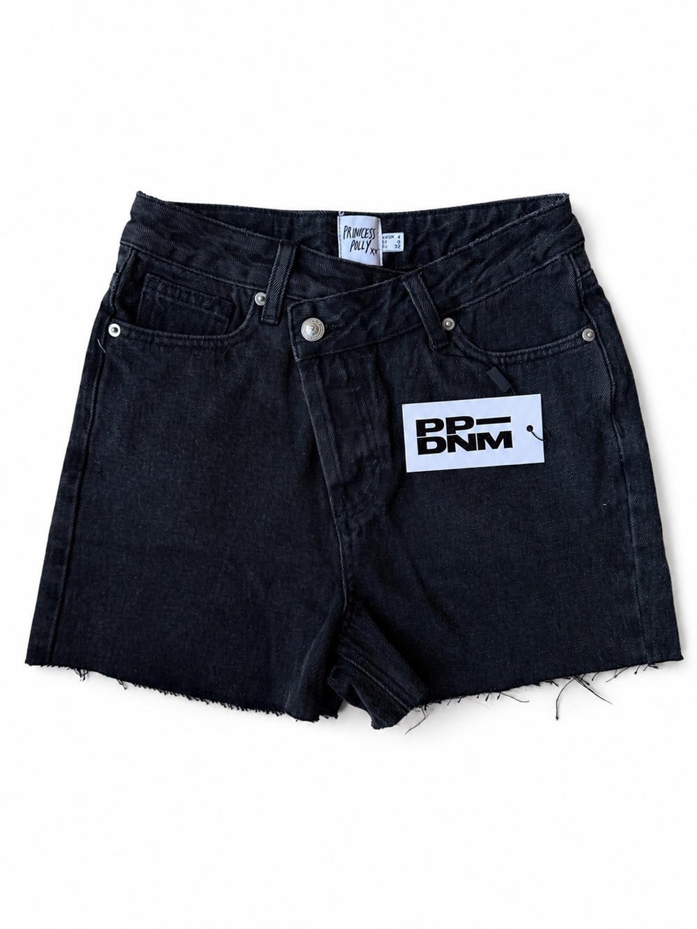 Princess Polly Black Raw-Hem High Waist Denim Shorts